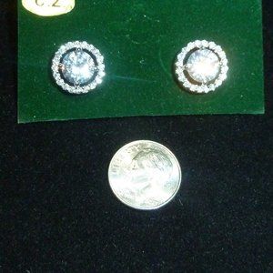 C.Z. Real looking Stud earring with smaller C.Z.'s surrounding the Larger Stone